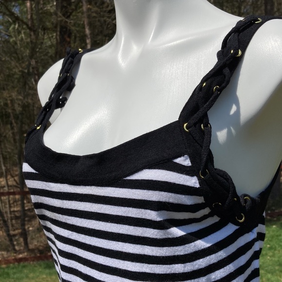 INC International Concepts black and white stripe grommet and lace tank size M - Picture 2 of 7
